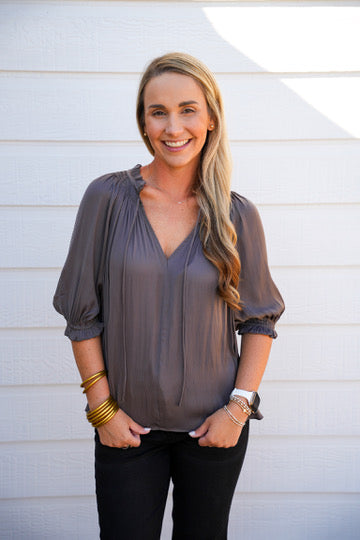 Charcoal Tie Front Top