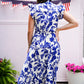 Blue Floral Printed Tiered Maxi Dress