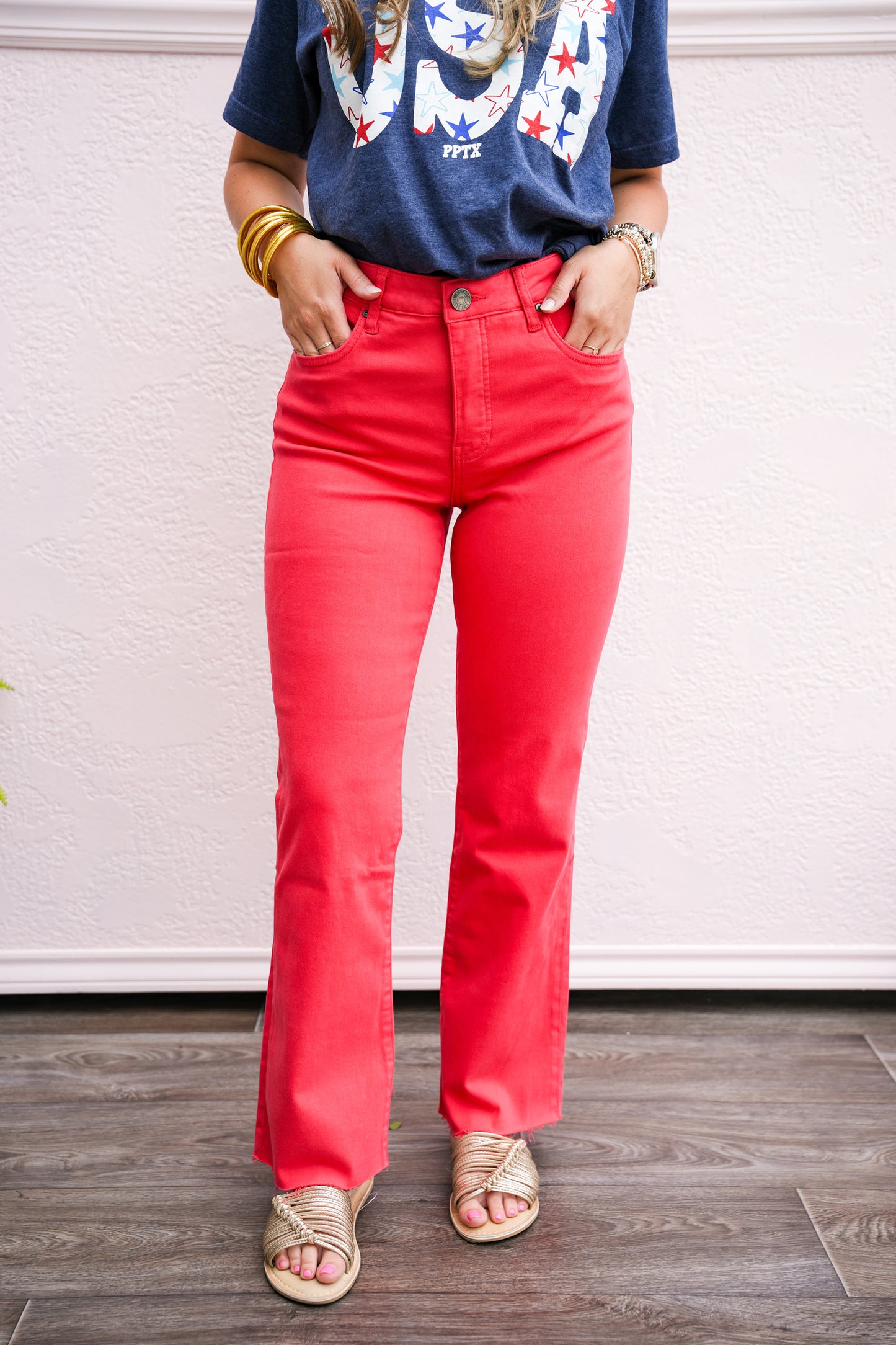 Kelsey High Rise Ankle Flare Jean - Strawberry - Southern Belle Boutique