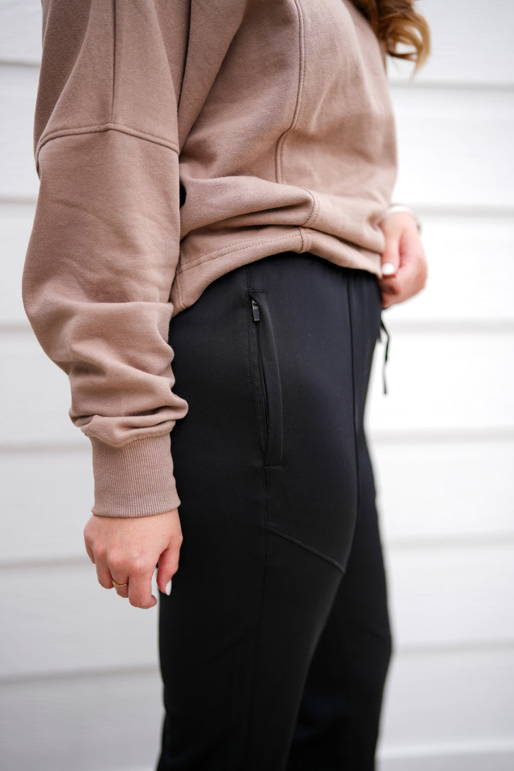 Cuffed Joggers with Zippered Pockets - Black