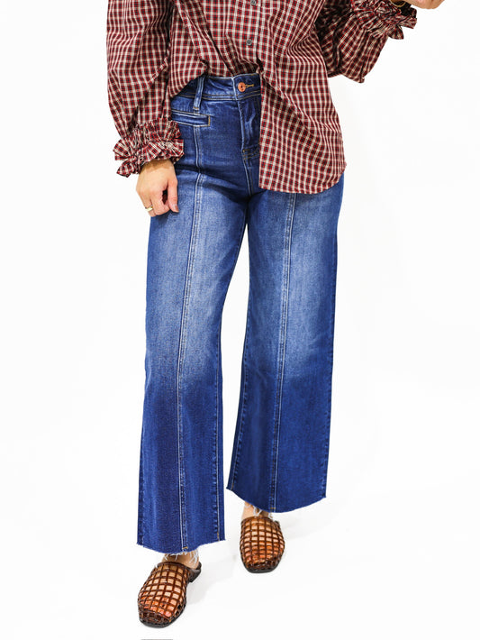 High Rise Wide Leg Jeans - Dark Blue - Southern Belle Boutique