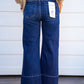 Tummy Control Mid Rise Crop Wide Pintuck Front Jeans - Deep Blue