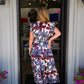 Blue Grey Floral Satin Ruffle Tiered Midi Dress - Southern Belle Boutique