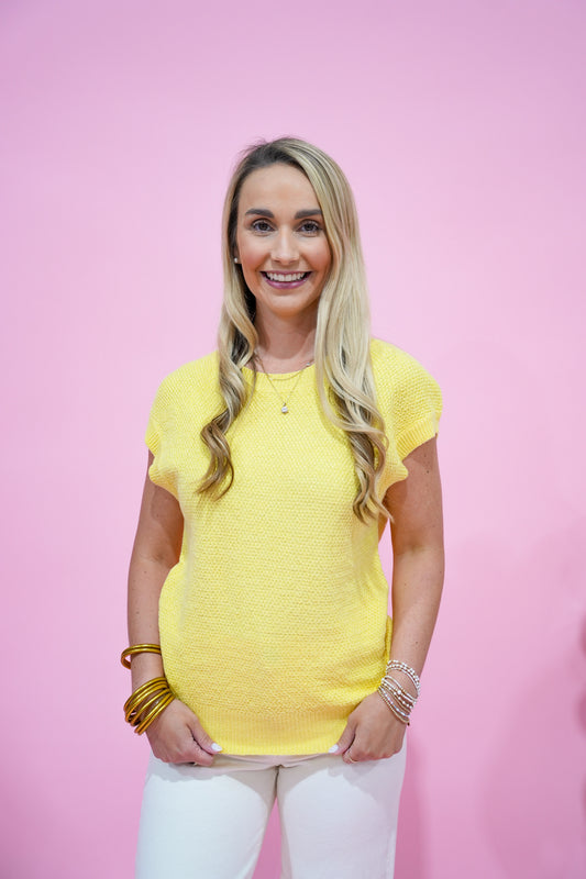 Yellow Mini Waffle Sweater - Southern Belle Boutique