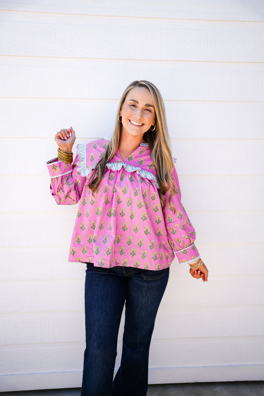 Lilac Ruffle Sleeve Floral Blouse - Southern Belle Boutique