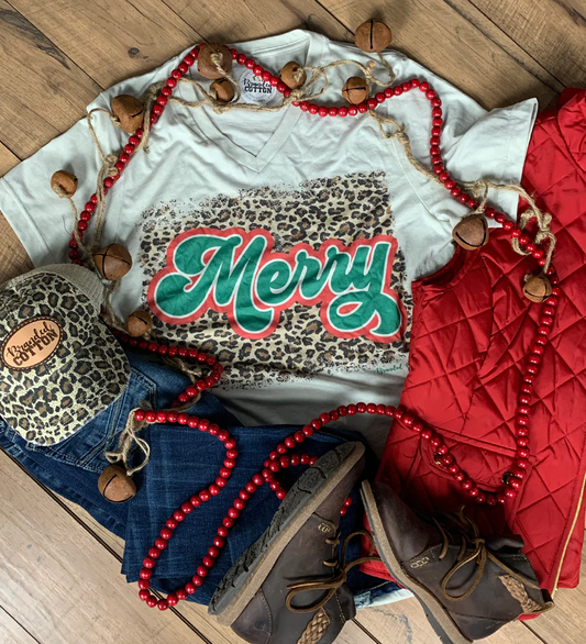 Leopard Merry Tee - Southern Belle Boutique