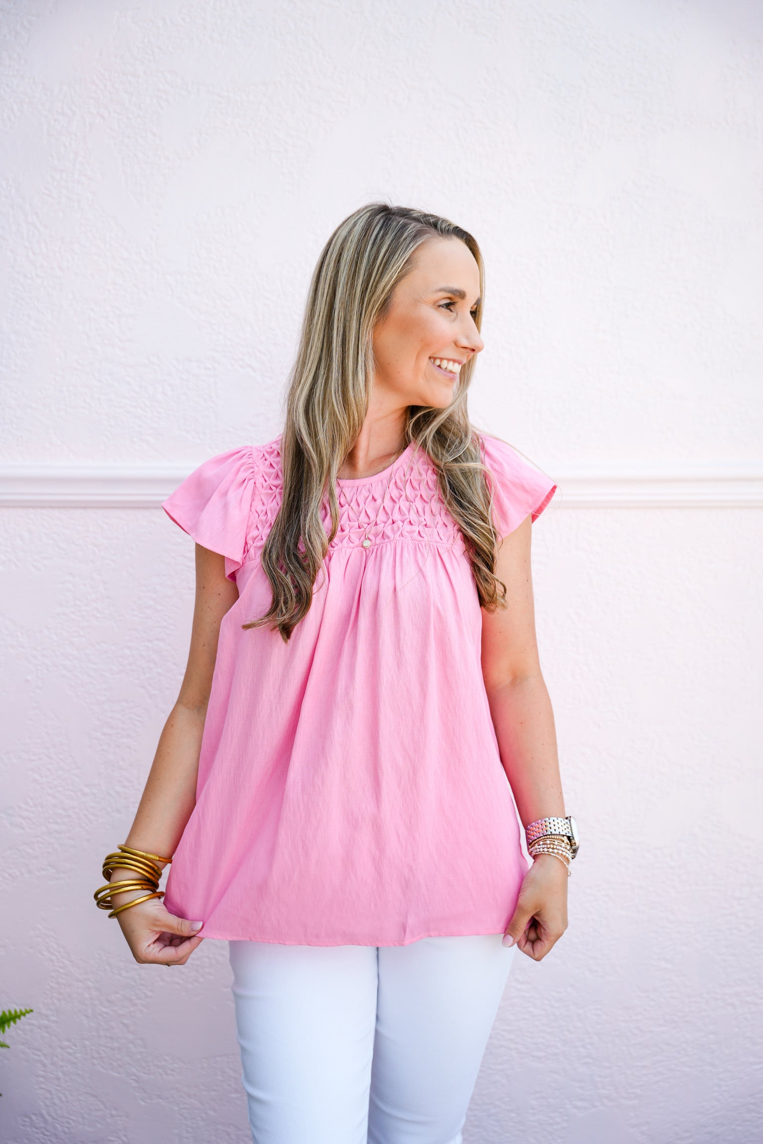 Pink Smocked Baby Doll Blouse - Southern Belle Boutique
