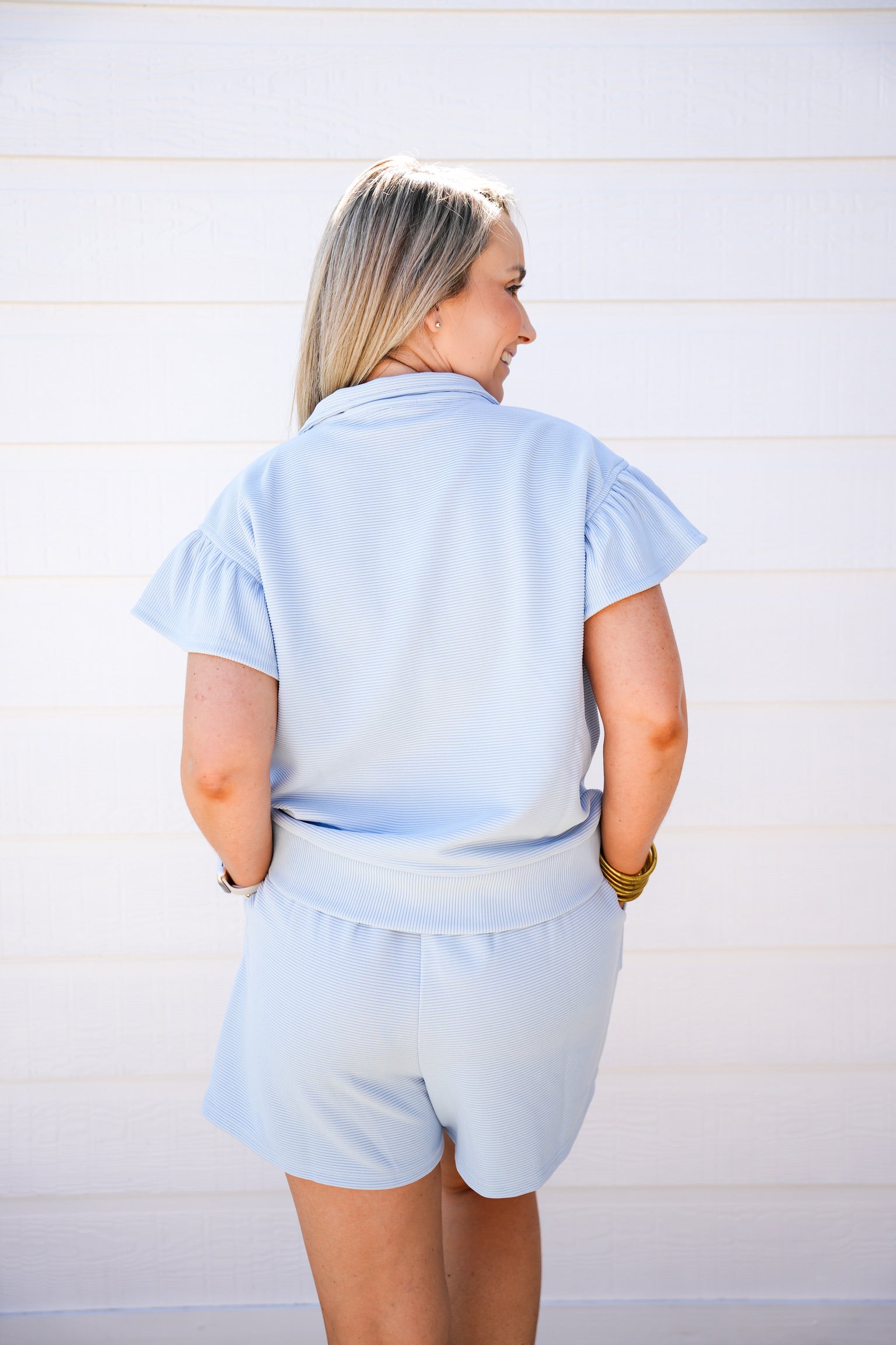 Lt Blue Jacquard Short Set - Southern Belle Boutique