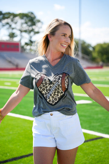 Football Cheetah Heart Tee - Southern Belle Boutique