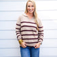 Brown Striped VNeck Sweater
