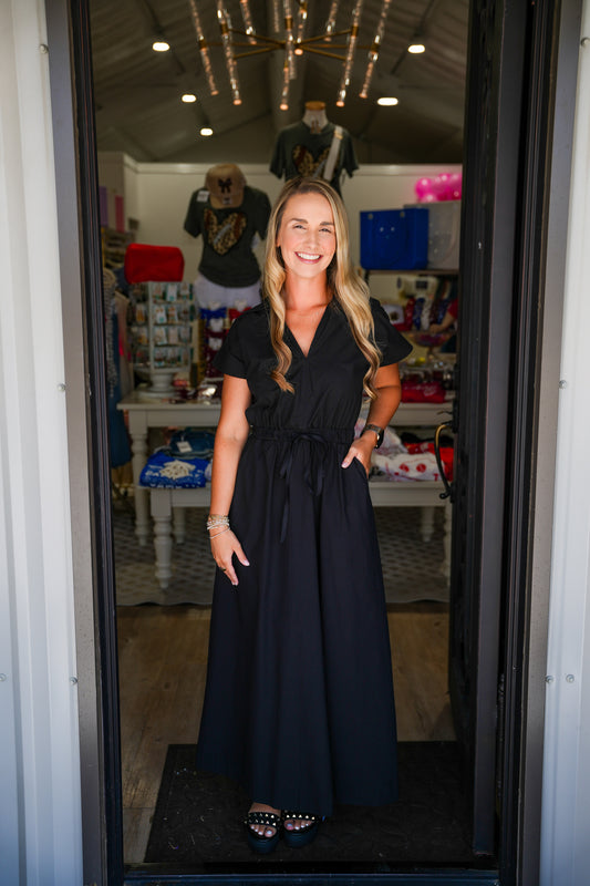 Black Open Back Midi Dress