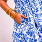 Blue Flower Print Tiered Dress