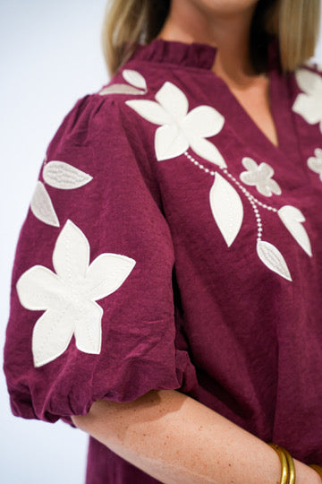Burgundy Suede Embroidered Blouse