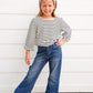 White Black Striped Square Neck Top