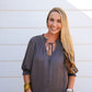 Charcoal Tie Front Top