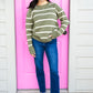 Olive White Striped Sweater