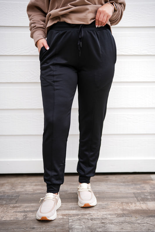 Cuffed Joggers with Zippered Pockets - Black - Southern Belle Boutique