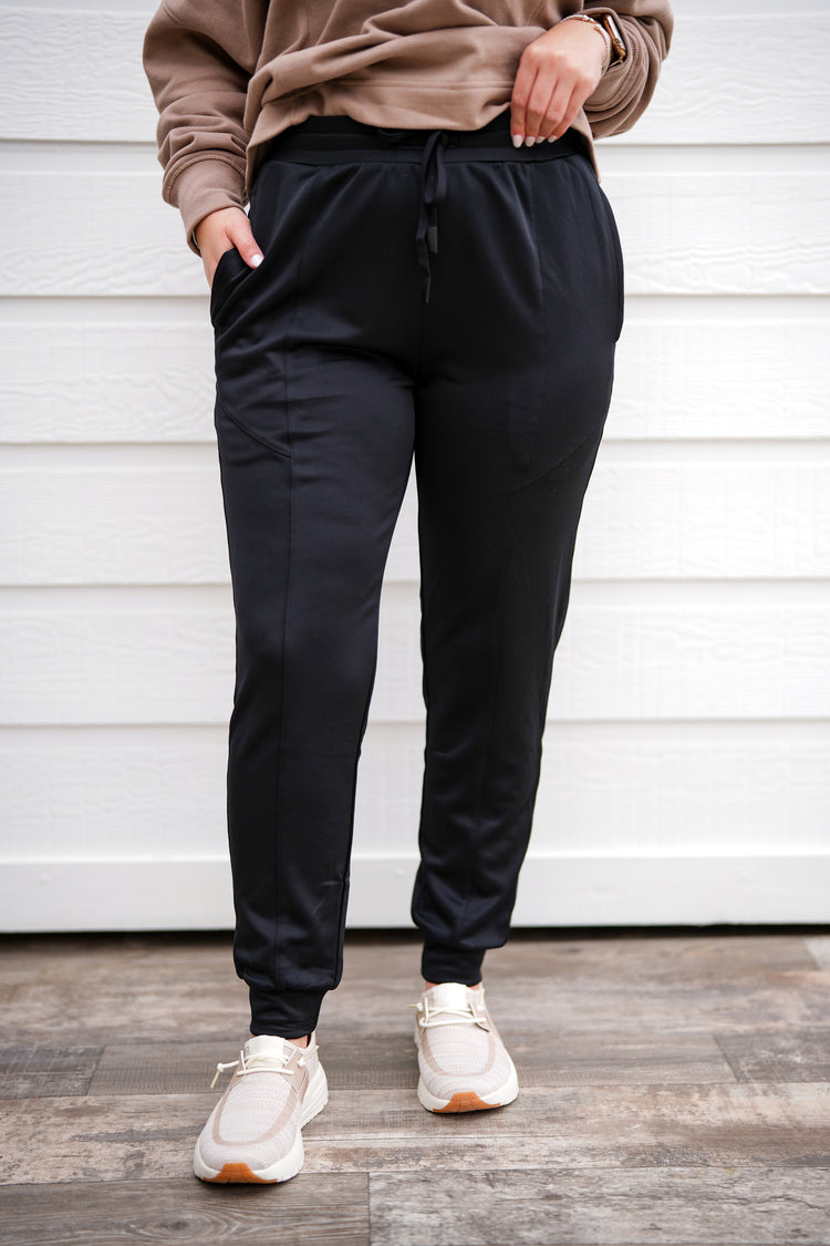 Cuffed Joggers with Zippered Pockets - Black