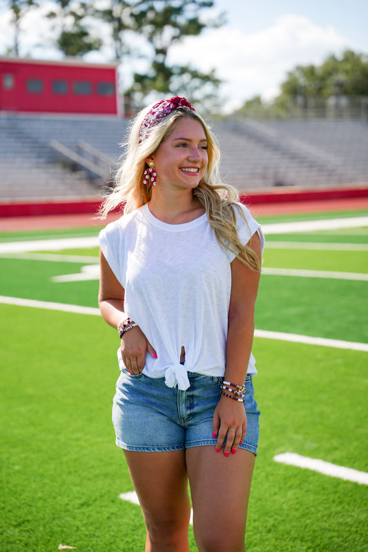 Maroon Sequin Headband with White Rhinestone Game Day