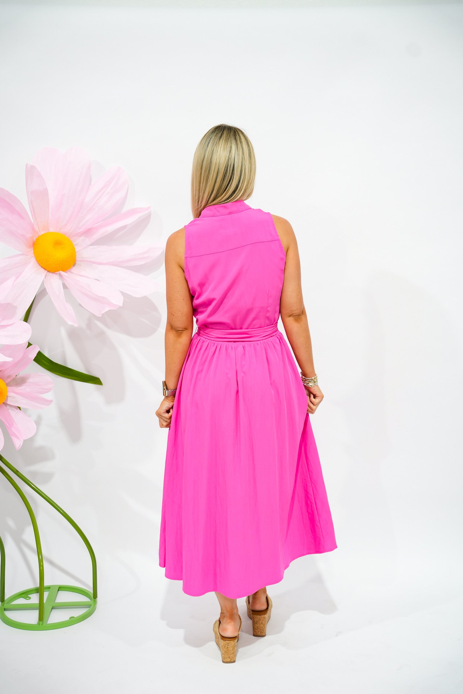 Hot Pink Sleeveless Maxi Shirt Dress - Southern Belle Boutique