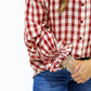 Burgundy Gingham Plaid Ruffle Cuff Shirt