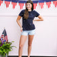 Star Embroidered Cotton Tee - Navy