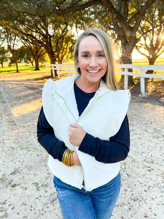 Cream Quilted Short Vest - Southern Belle Boutique