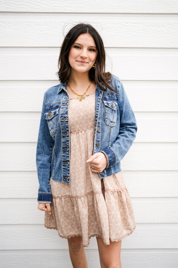 Sand Floral Smocked Mini Dress