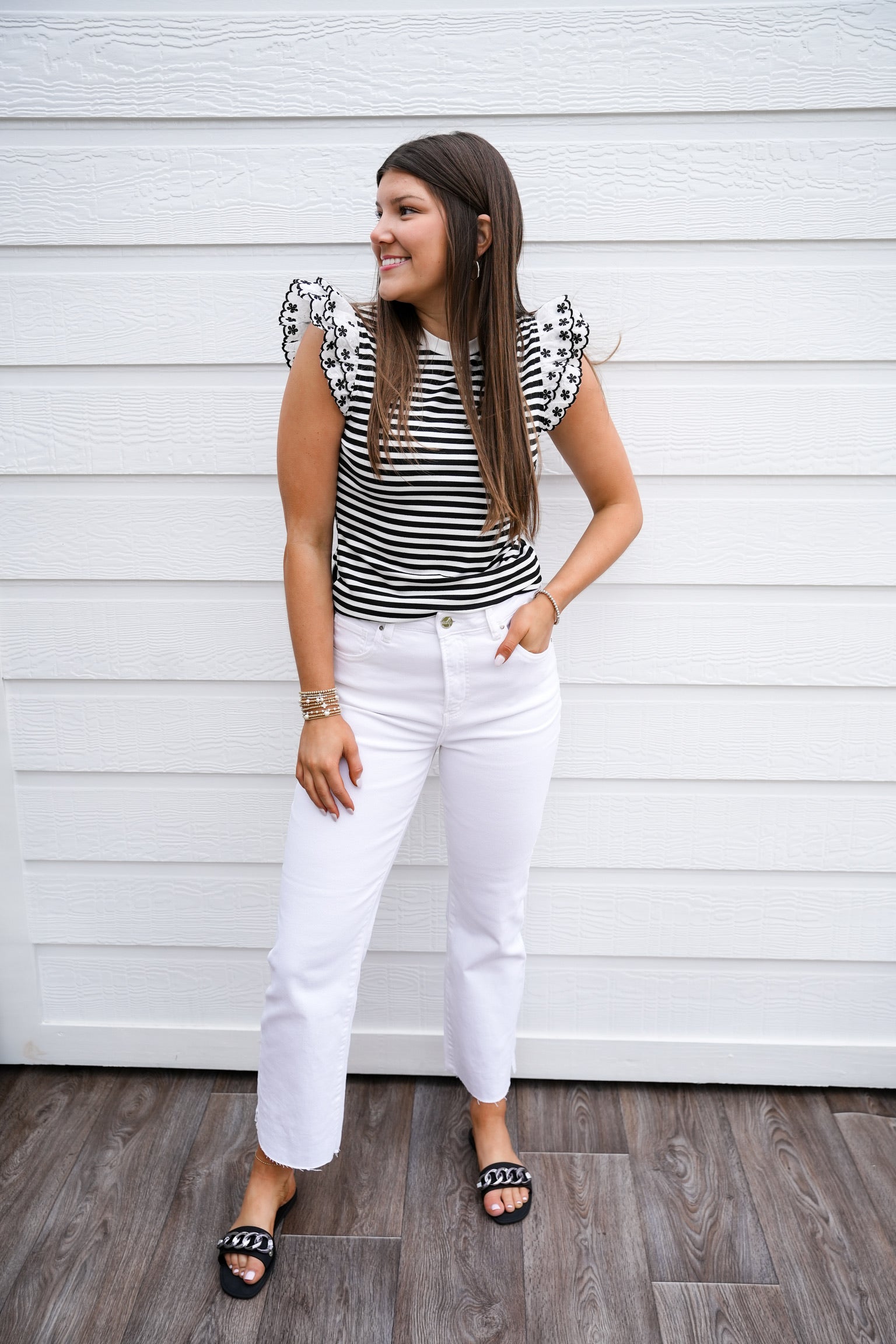 White Tummy Control High Rise Raw Hem Jean - Southern Belle Boutique