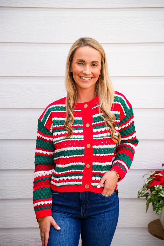 Red Color Stripe Holiday Christmas Sweater