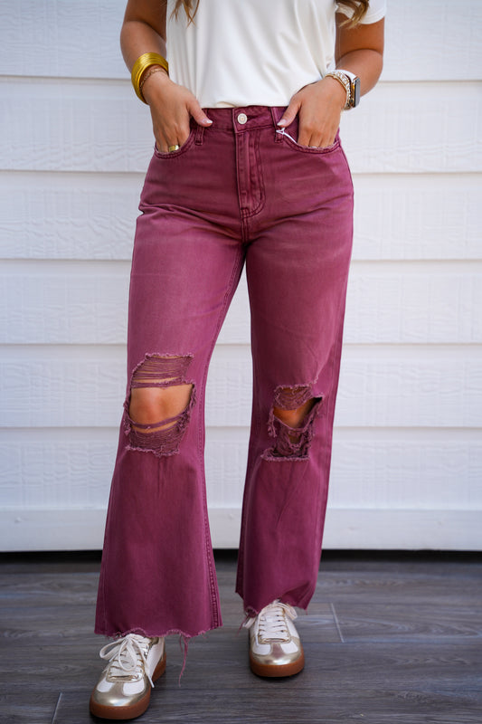 Super High Rise 90's Vintage Crop Flare Jeans - Russet Brown