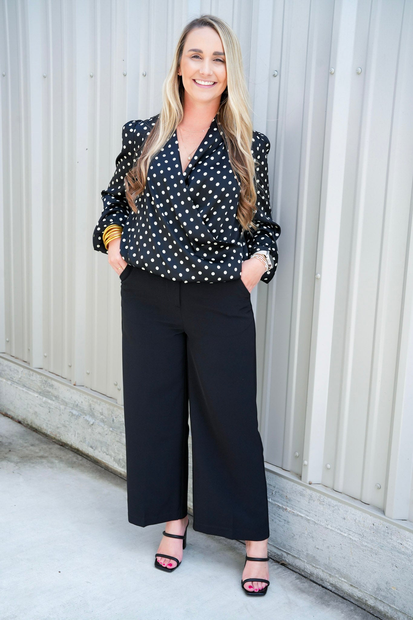 Black Polka Dot Satin Blouse - Southern Belle Boutique