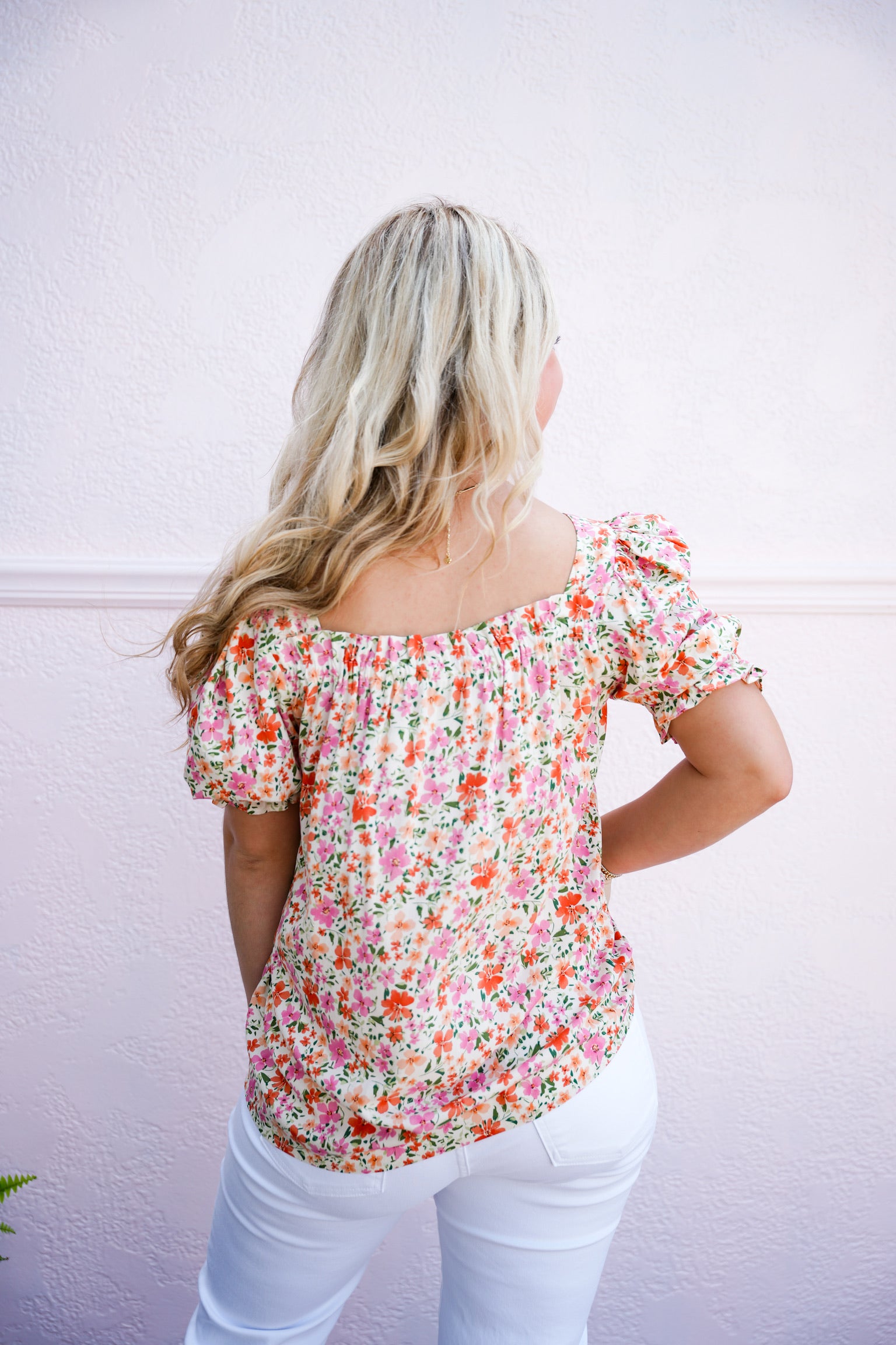 Pink Ivory Ruffled Tie Neck Blouse - Southern Belle Boutique