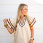 Flutter Sleeve Embroidered Trim Top In Taupe