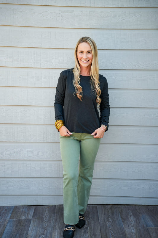 Kelsey High Rise Ankle Flare - Sage Green