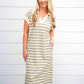 Ivory Sage Striped V-Neck Midi Dress