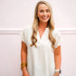 Natural VNeck Blouse - Southern Belle Boutique