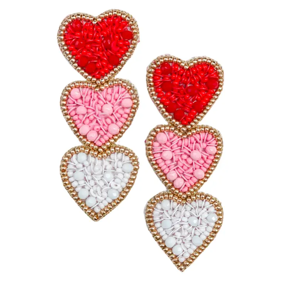 Triple Heart Valentines Earrings - Southern Belle Boutique