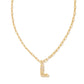 Crystal Letter L Short Pendant Necklace Gold White - Southern Belle Boutique