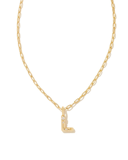Crystal Letter L Short Pendant Necklace Gold White - Southern Belle Boutique