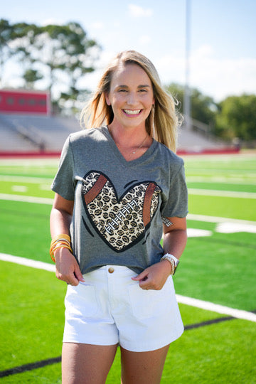 Football Cheetah Heart Tee - Southern Belle Boutique