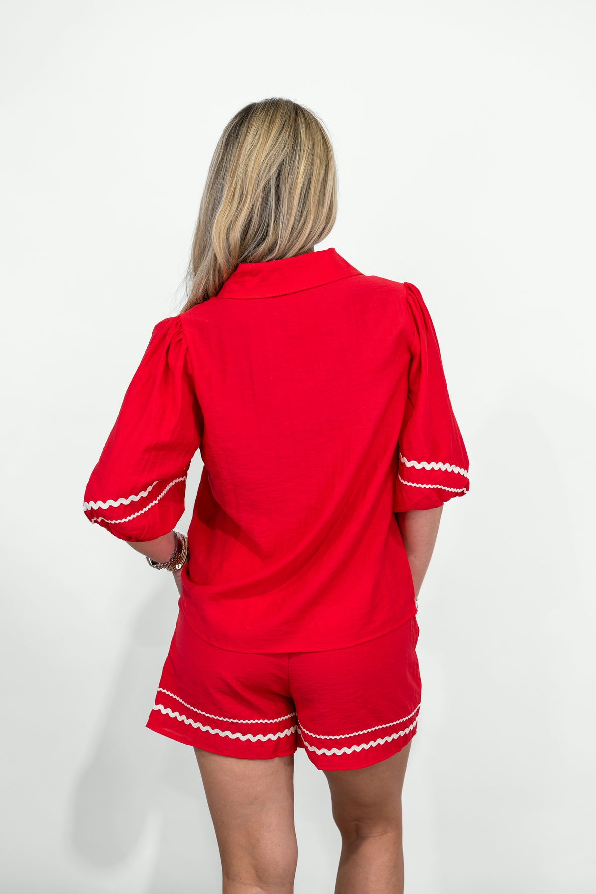 Red Linen Short Set