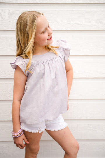 Lavender Smocked Detail Ruffle Shoulder Top - Southern Belle Boutique
