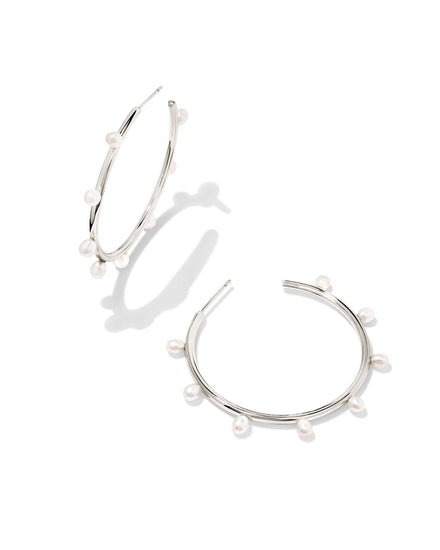 Leighton Pearl Hoop Earrings Silver White Pearl - Southern Belle Boutique
