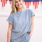 Navy Striped French Terry Short Set