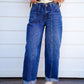 High Rise Fit Barrel Cuffed Jean - Dark Wash