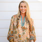Taupe Teal Paisley Border Printed Top