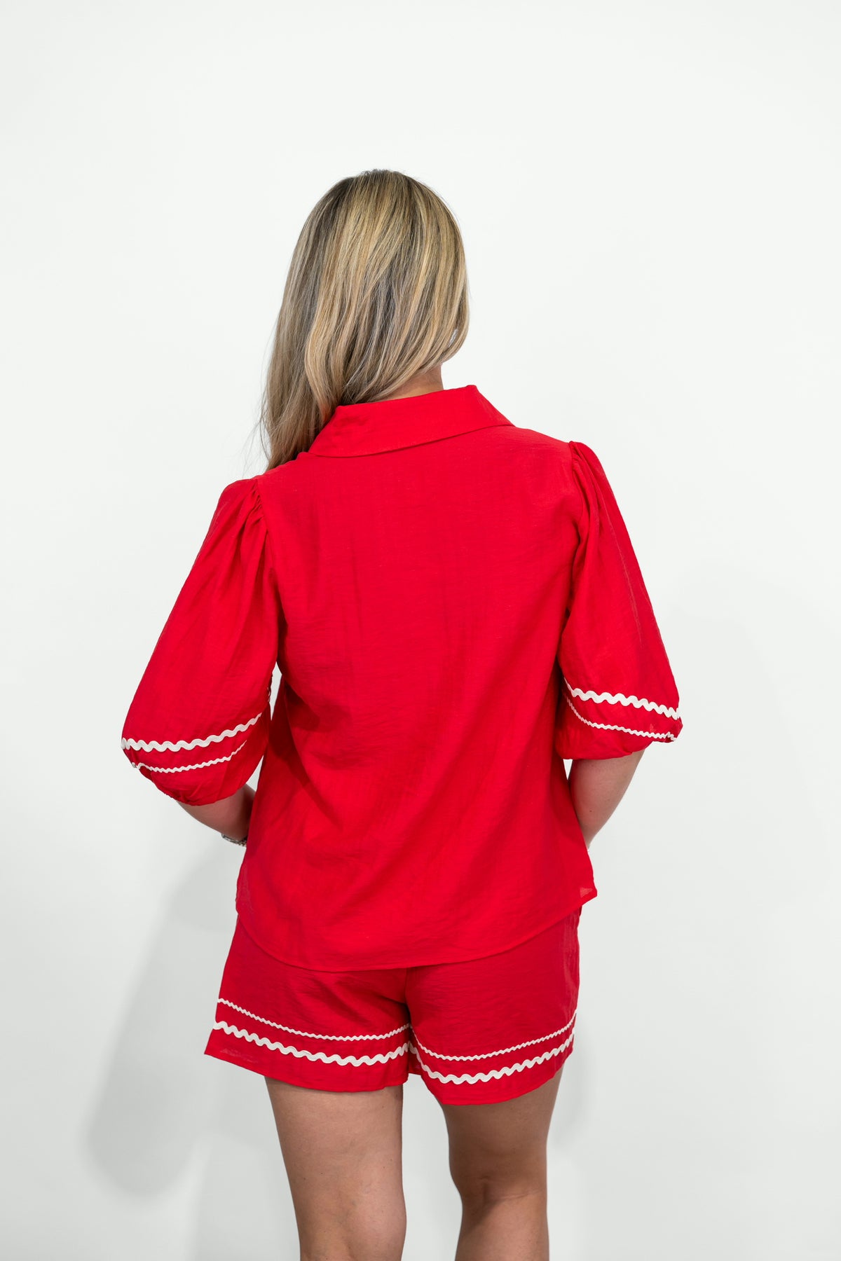 Red Linen Short Set