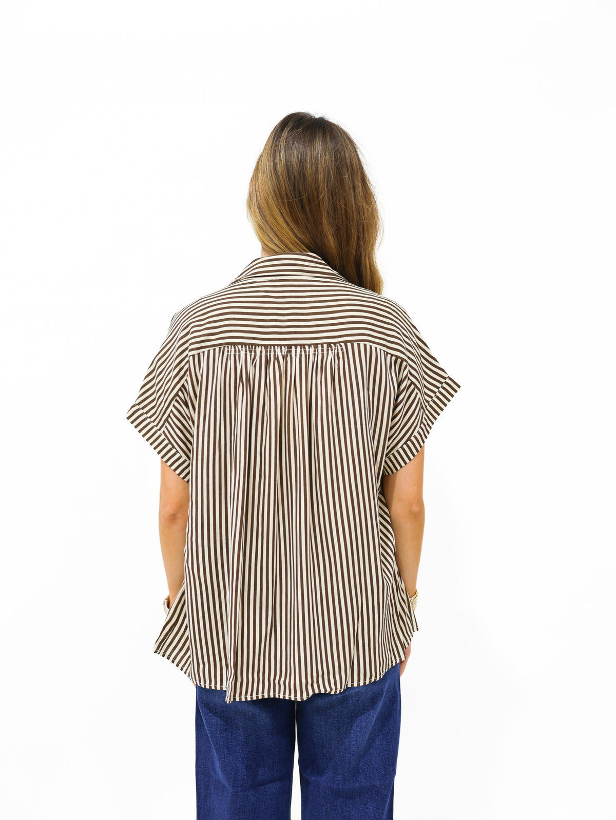 Brown Striped Button Down Shirt - Southern Belle Boutique