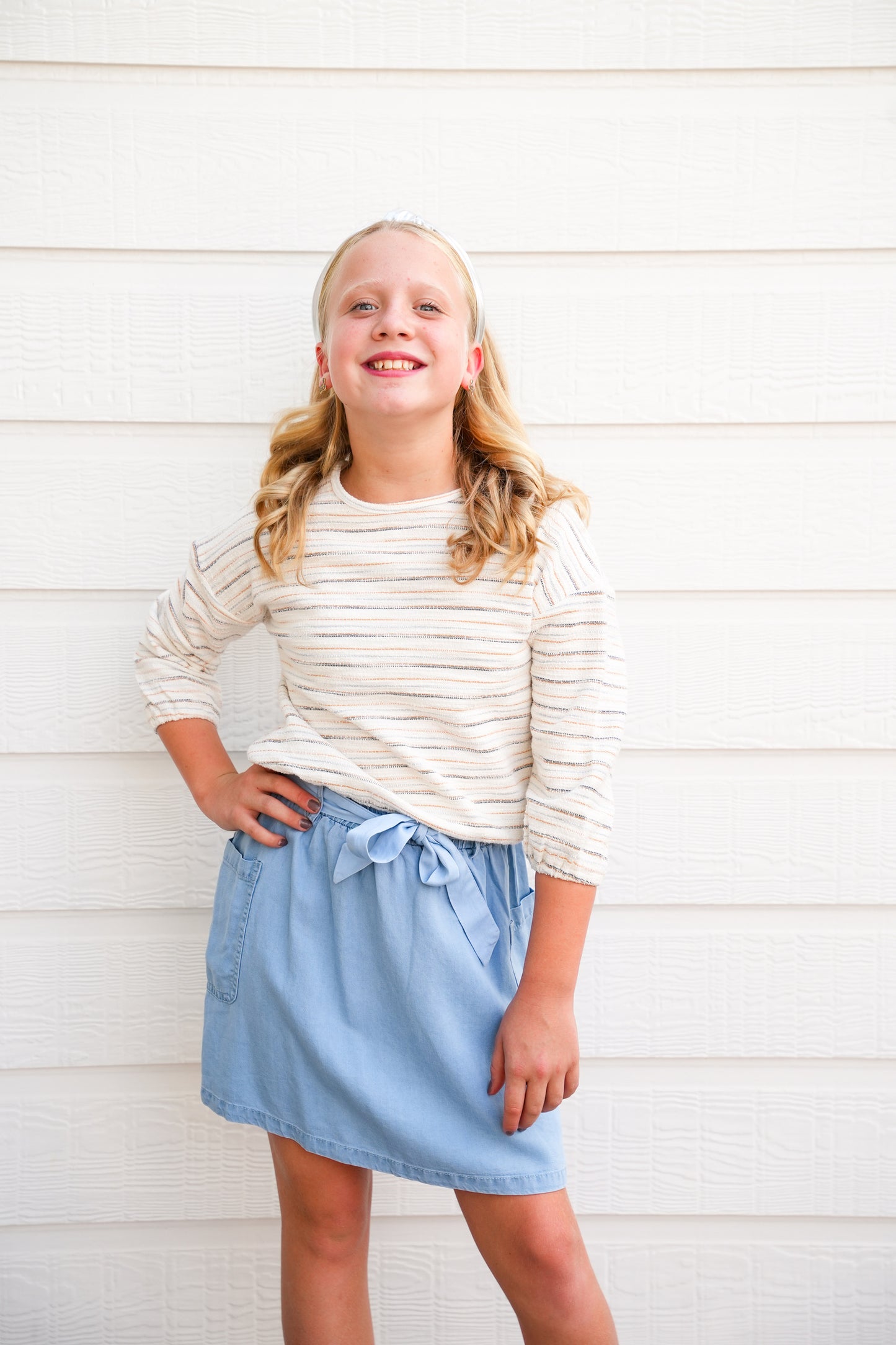Mustard Striped Terry Knit Top